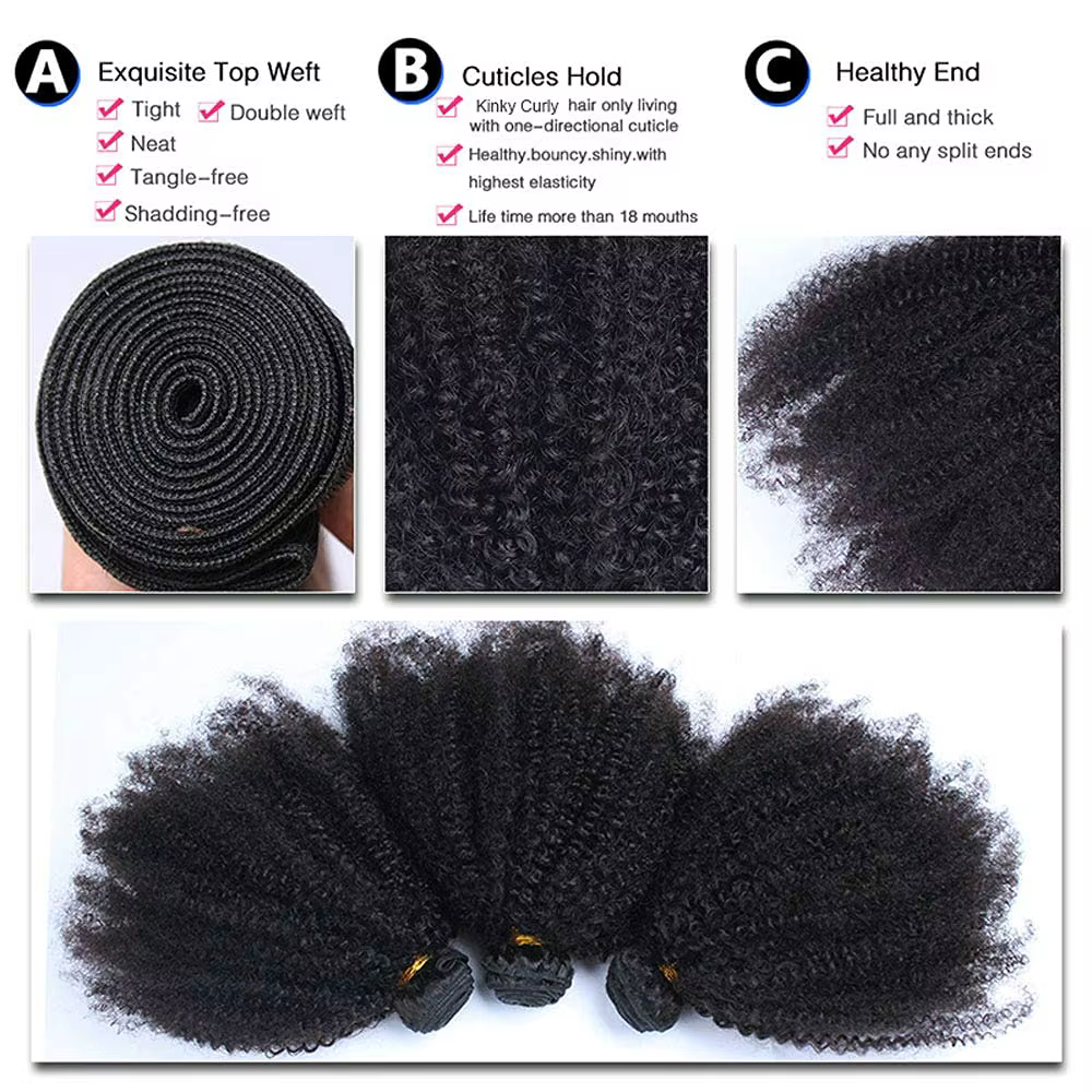 Afro crépus bouclés paquets mongol 1/3 Afro crépus cheveux humains paquets affaire 8-26 "Extensions de cheveux bouclés armure de cheveux humains pour les femmes