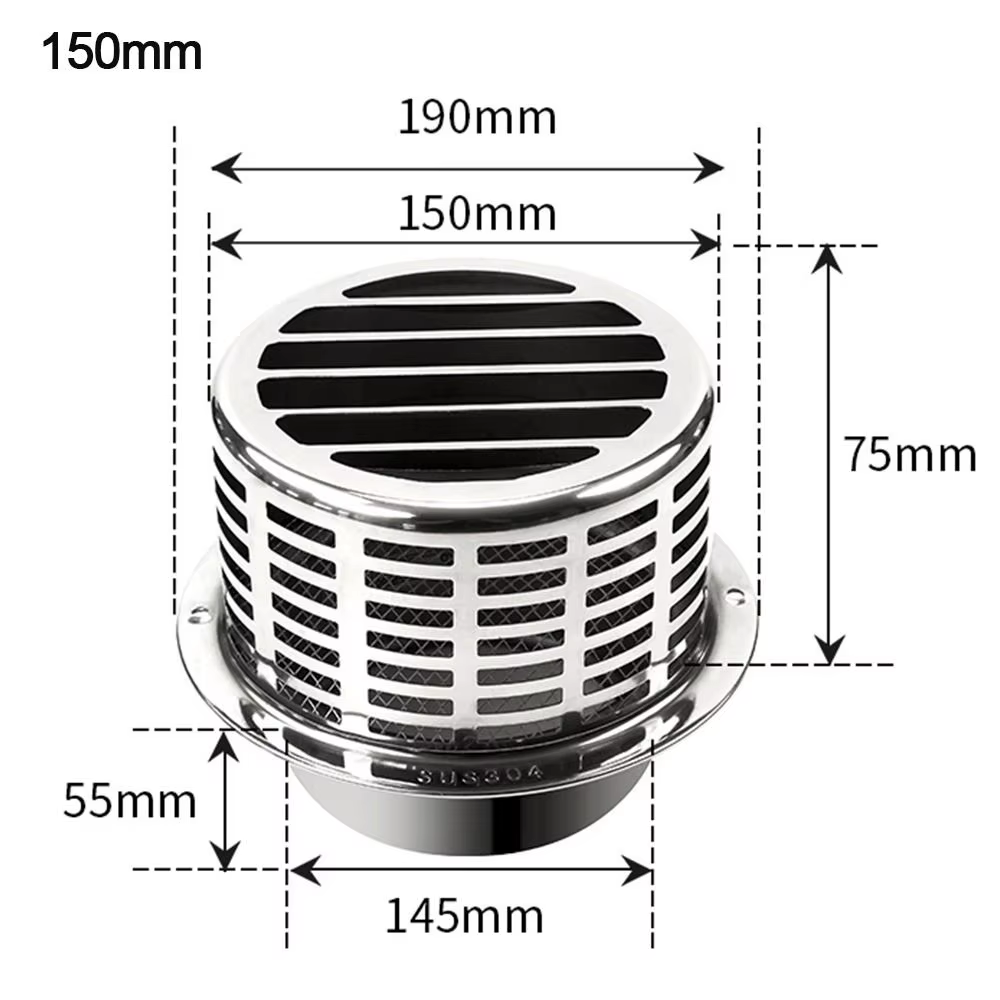Capot de Sortie d'Air Murale Extérieure en Acier Inoxydable, Tuyau de Toit pour Conduits de Ventilation, Chambre à la Mode, 100/150mm
