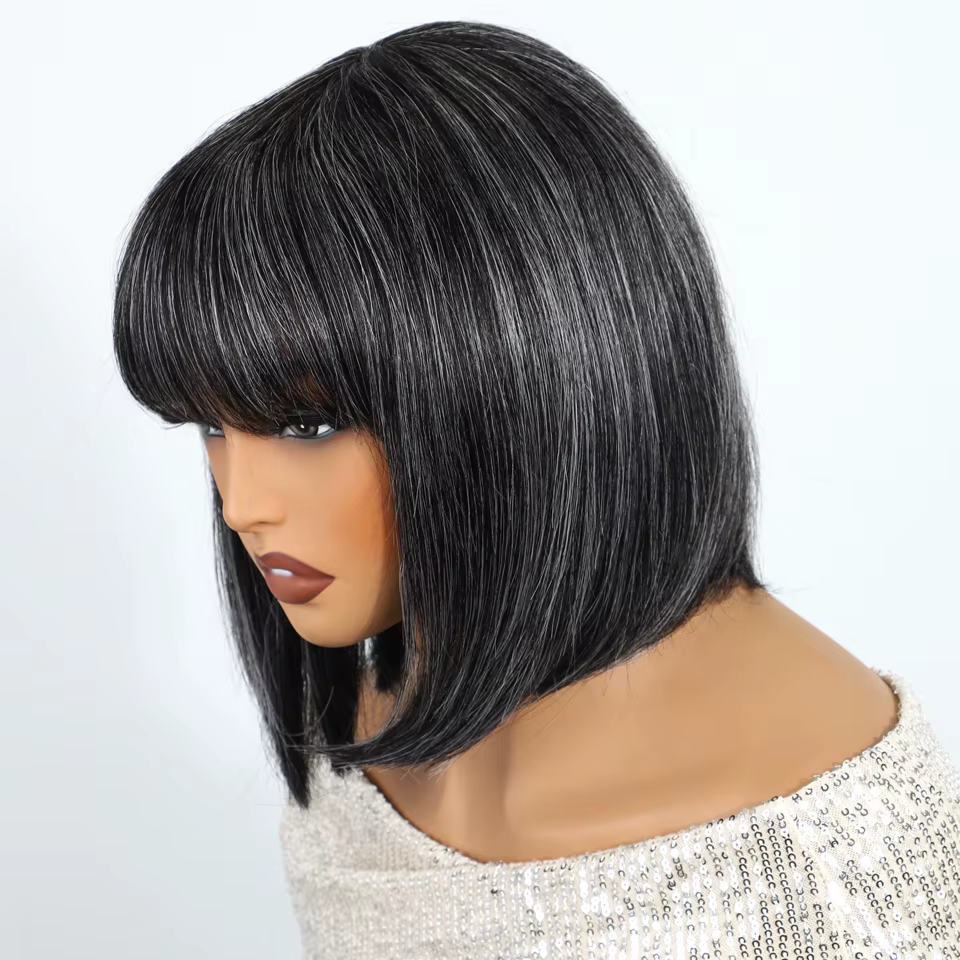Lekker gris sel et poivre court droit Bob 100% perruques de cheveux humains pour les femmes brésilien Remy