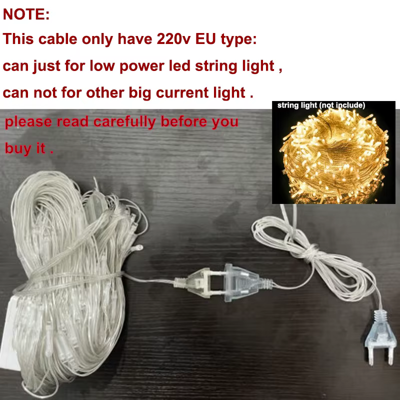 Rallonge électrique pour prise UE, câble de commutation standard, guirxiété lumineuse LED de vacances, M20, 3m, 5m