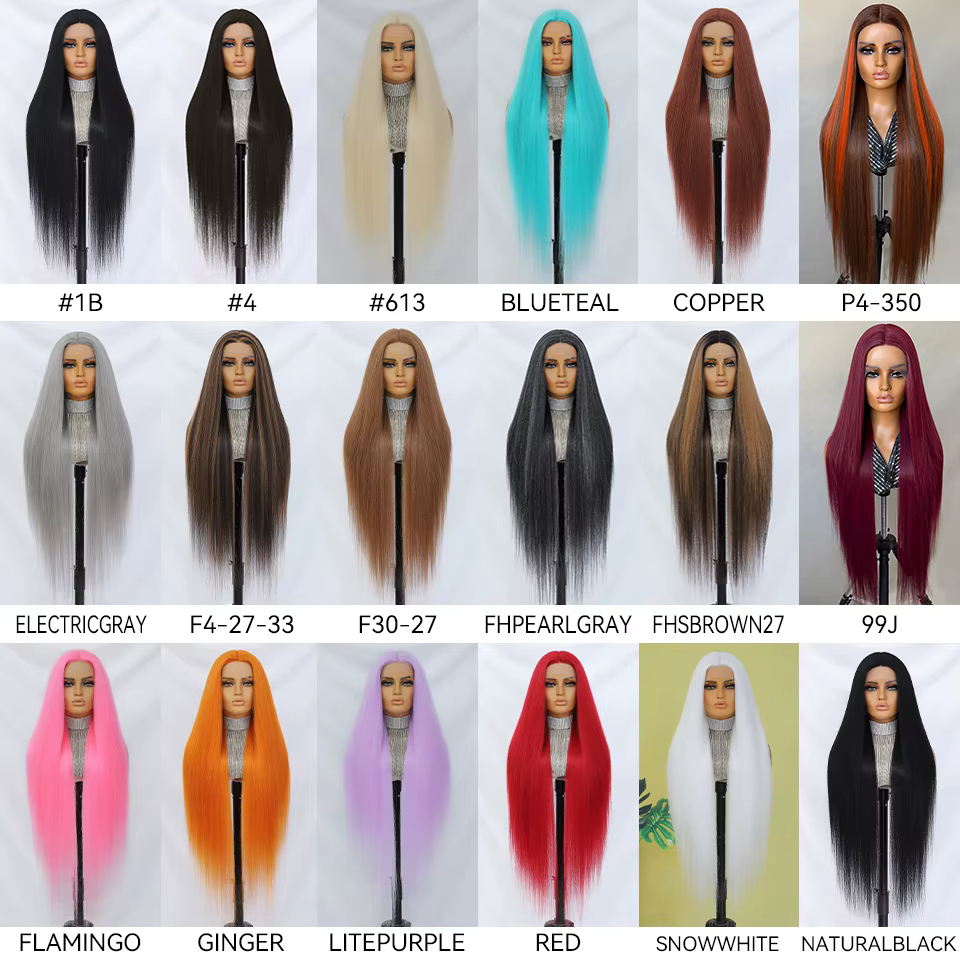Perruque Lace Front Felek Highlight Super Longue et Droite 40 Pouces Synthétique T-Part 13x4x1 en Fibre Résistante à la Chaleur pour Femmes Tendance