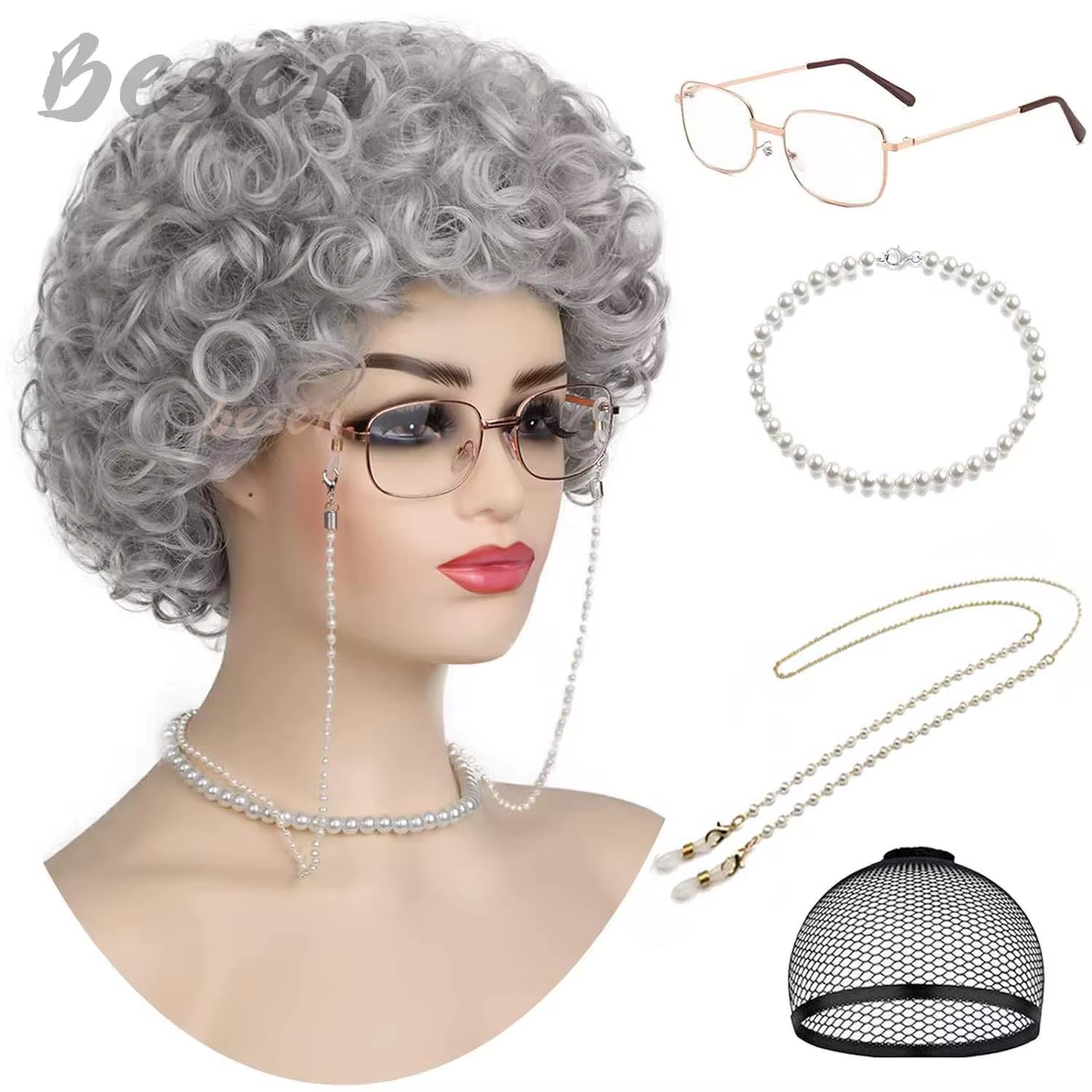 Perruque Synthétique Grise Courte Bouclée pour Femme