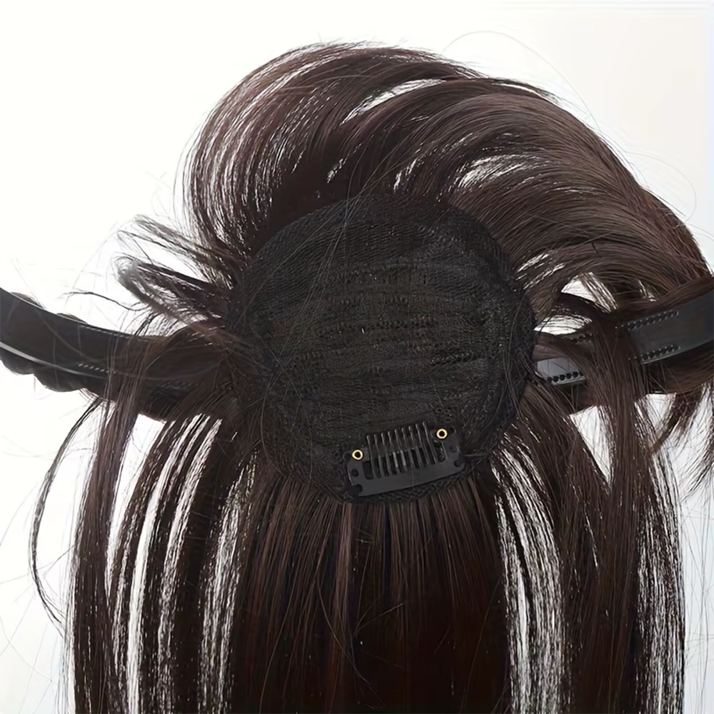 Extensions de cheveux synthétiques lisses effet naturel - Bandeau tressé chic avec postiche à clipser et frange pour femme