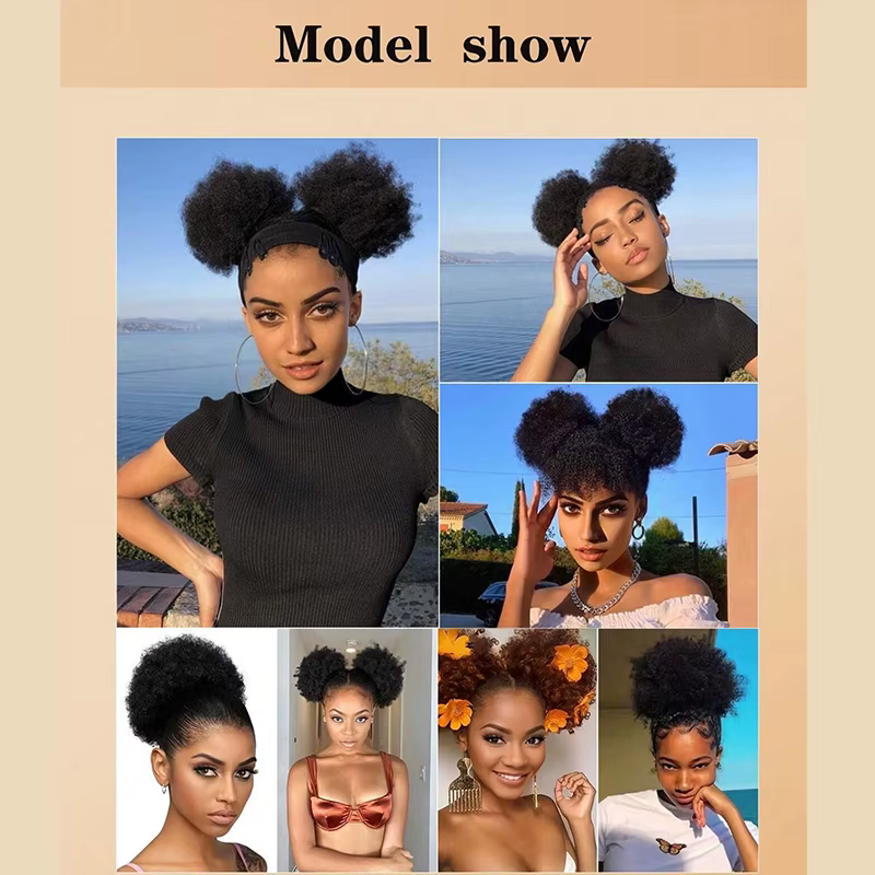 Afro cheveux bouclés Chignons Updo Chignon cordon queue de cheval femmes court crépus
