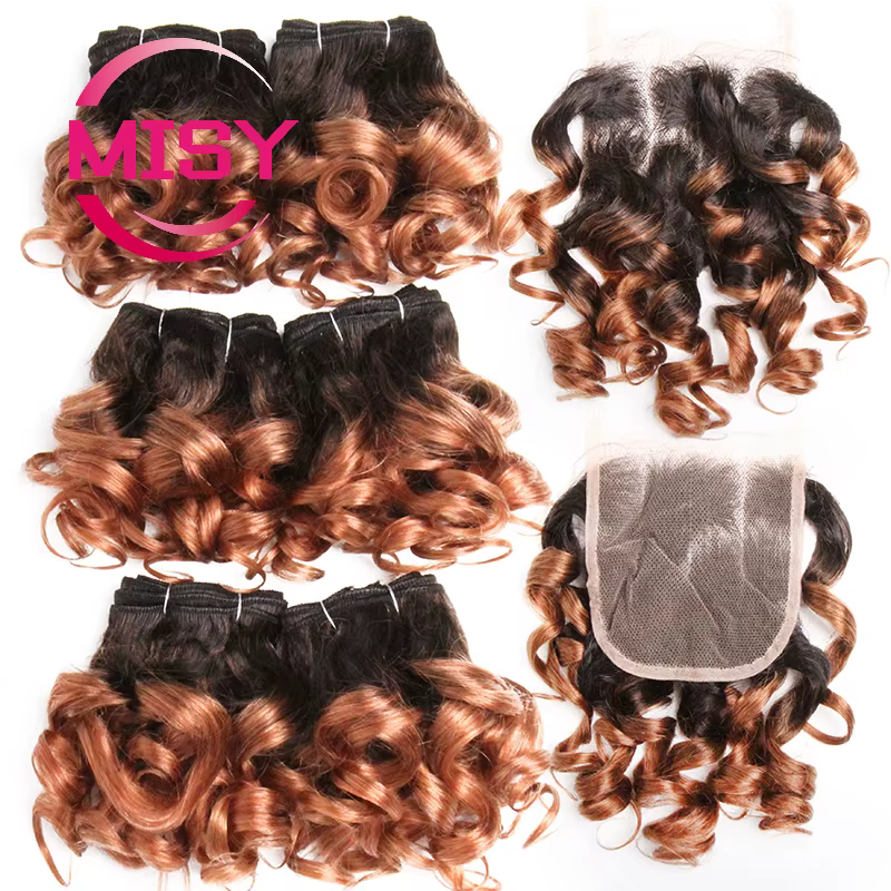Tissage en lot brésilien naturel bouclé avec Lace Closure colorée 1B/27/30/33/99J