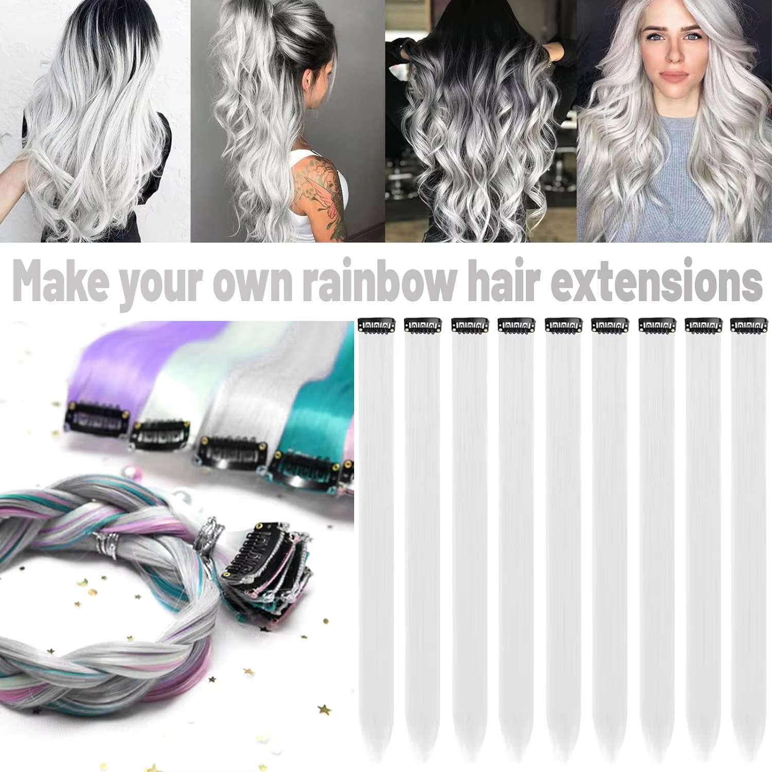 Extensions de cheveux synthétiques colorées à clips