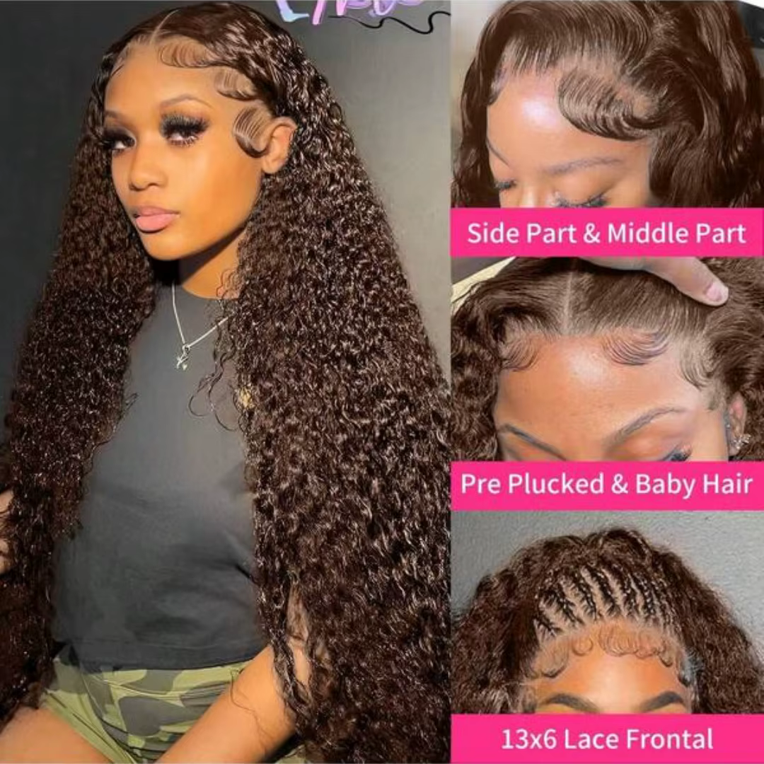 Perruques en cheveux humains brun chocolat 13x4