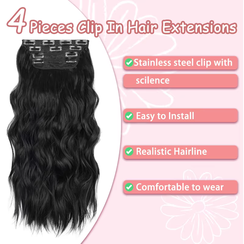Extensions capillaires synthétiques noires épaisses à clips