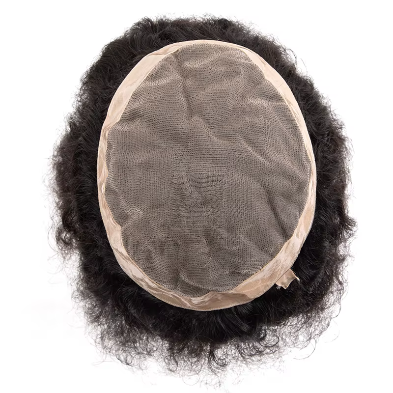Prothèse capillaire homme bouclée en cheveux humains indiens Remy