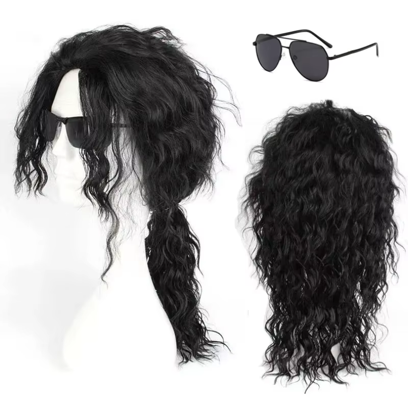 Perruque noire mi-longue bouclée pour cosplay Michael Jackson