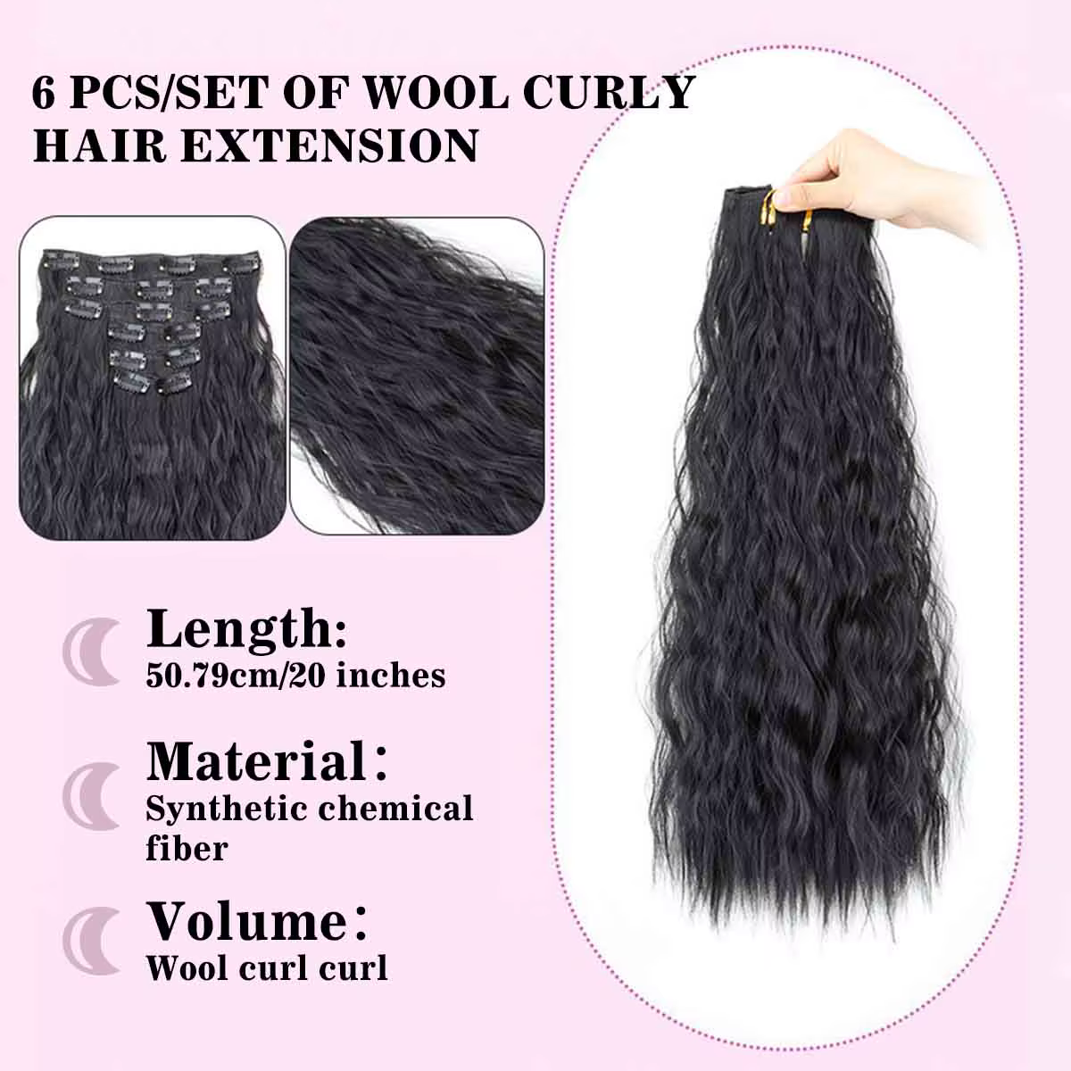 Extensions de cheveux synthétiques ondulées à clipser
