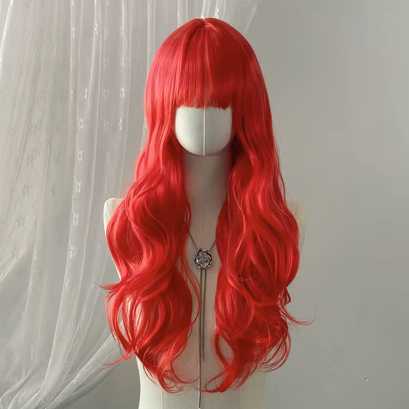 Perruque synthétique rouge de 26 pouces avec grandes vagues pour cosplay d'Halloween, costume quotidien, perruque de vacances, accessoire capillaire haute température