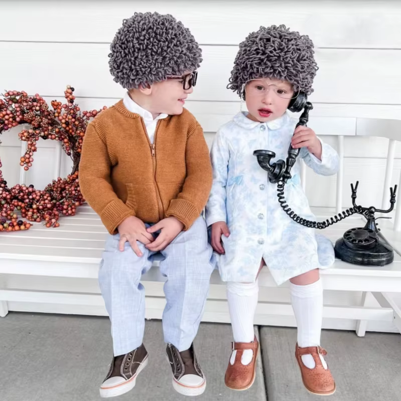 Bonnet perruque bouclé en tricot pour bébés filles