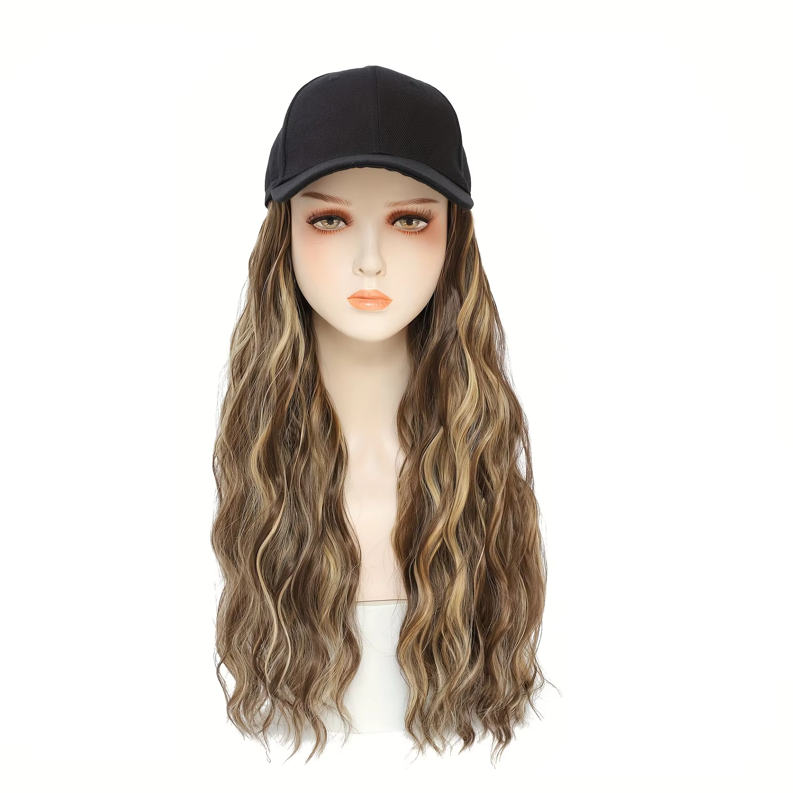 Perruque ondulée bouclée pour femmes de 18 pouces avec casquette de baseball