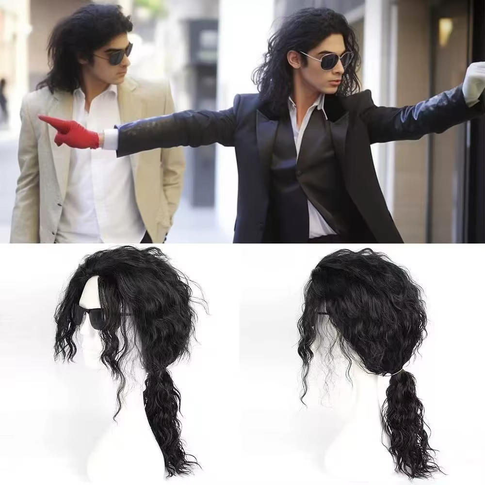 Perruque de cosplay Michael Jackson, tenue vintage des années 80, lunettes, micro, accessoires de scène pour fête d'Halloween, unisexe