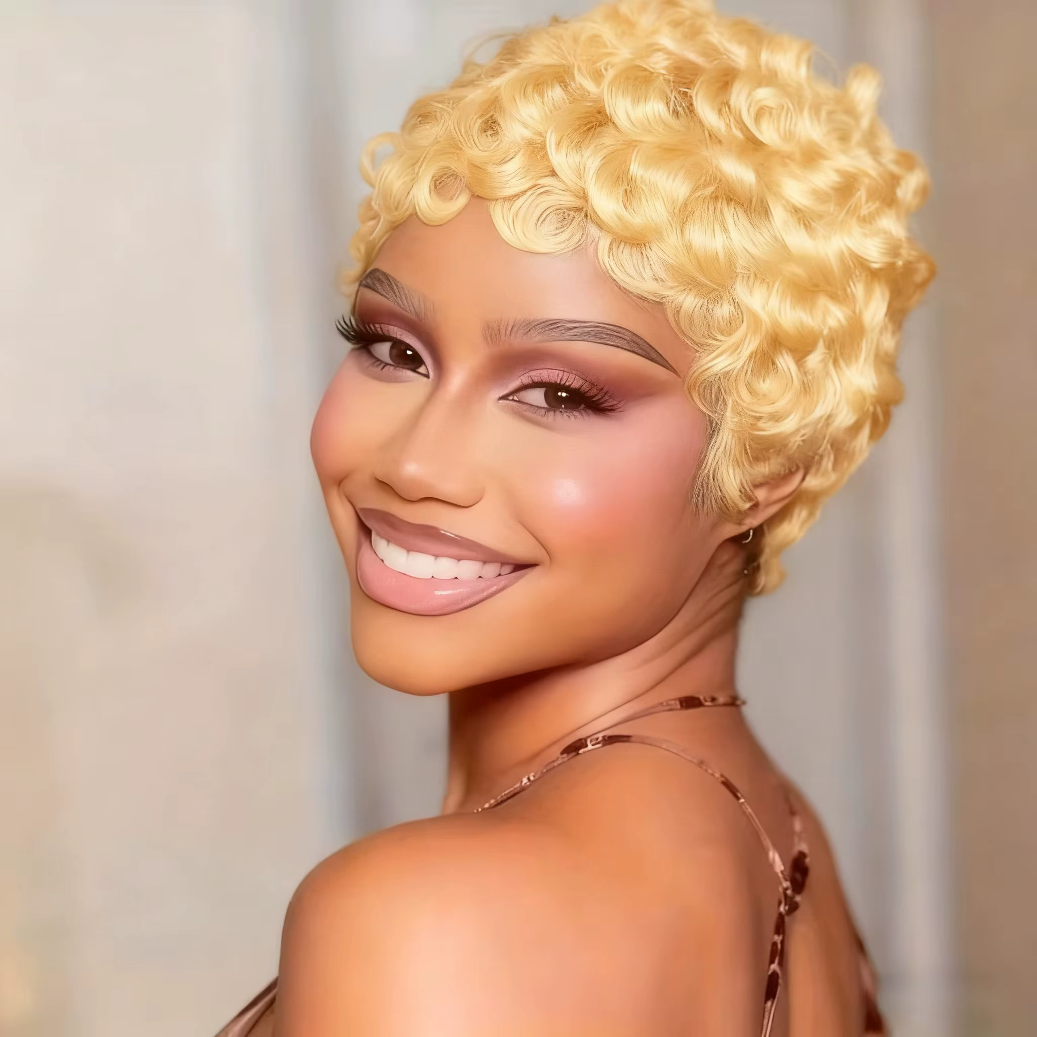 Perruque de cheveux humains brésiliens coupe courte Pixie avec Bang
