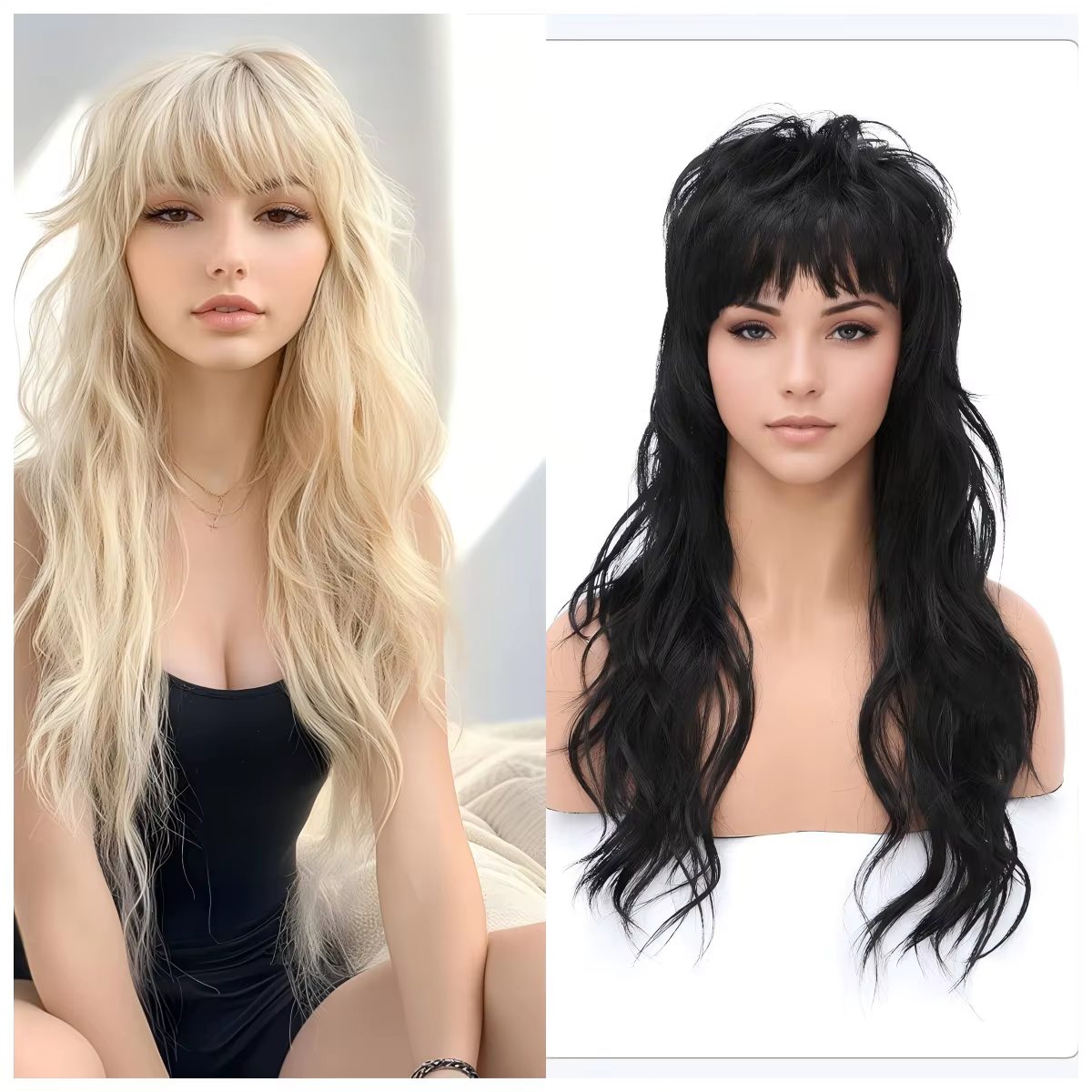 Perruque synthétique longue bouclée style punk rock années 80-90, avec filet, pour femme, dorée et noire, accessoire de tête pour cosplay, fête, Halloween, scène