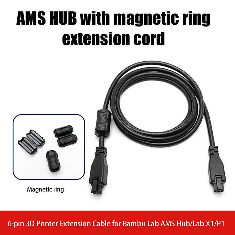 Câble d'extension AMS HUB 1M 2M 6 broches avec anneau magnétique pour imprimantes 3D Bambu Lab X1/P1