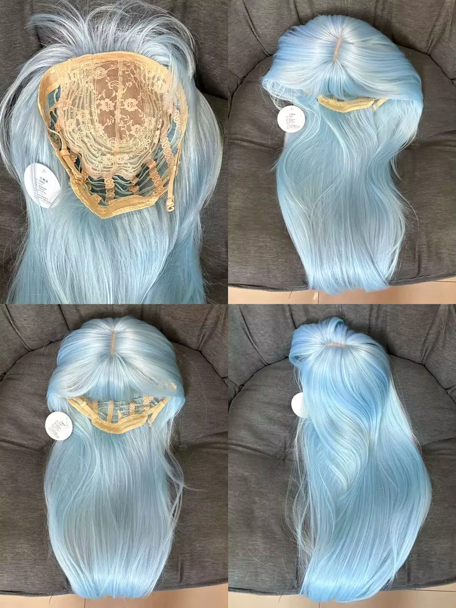 Ange glace bleu perruque femme quotidien Lolita longue droite JK réalité tête portant perruque pleine tête coiffure bébé bleu perruque