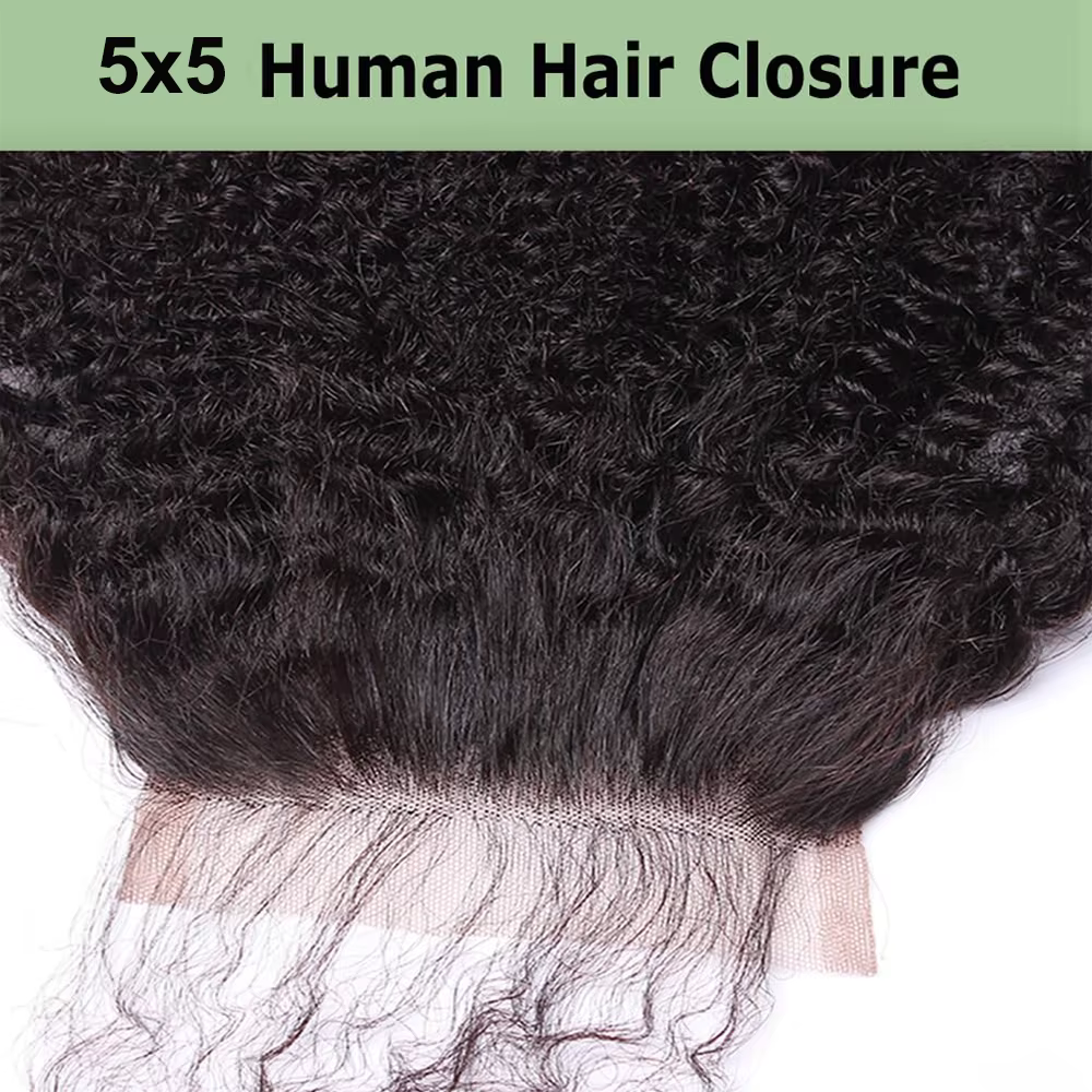 Afro crépus bouclés 4x4 5x5 dentelle fermeture Extensions de cheveux humains vague bouclée 4x4 5x5 Transparent