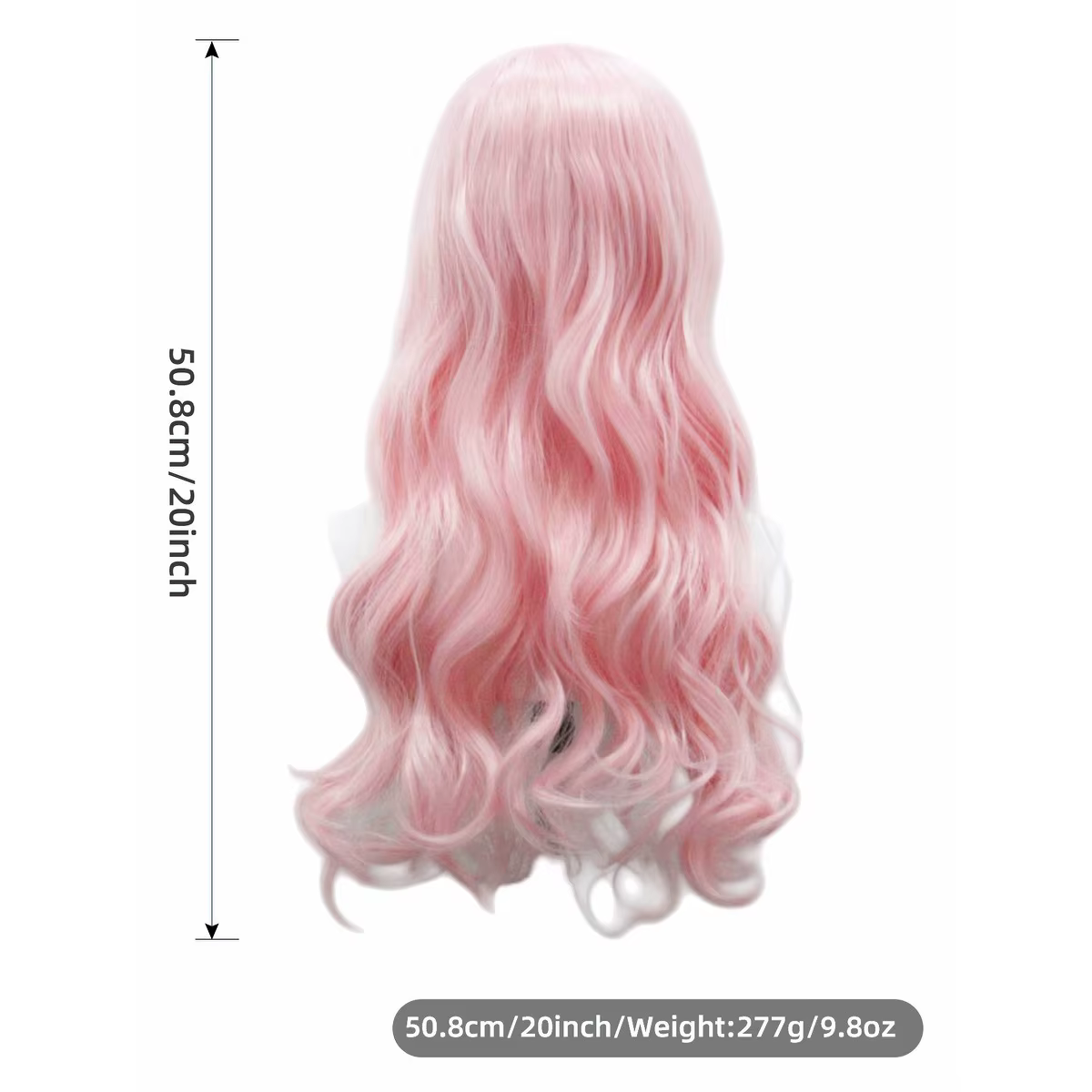 Perruque synthétique longue et bouclée rose à franges - Pour le cosplay de Fluttershy de My Little Pony