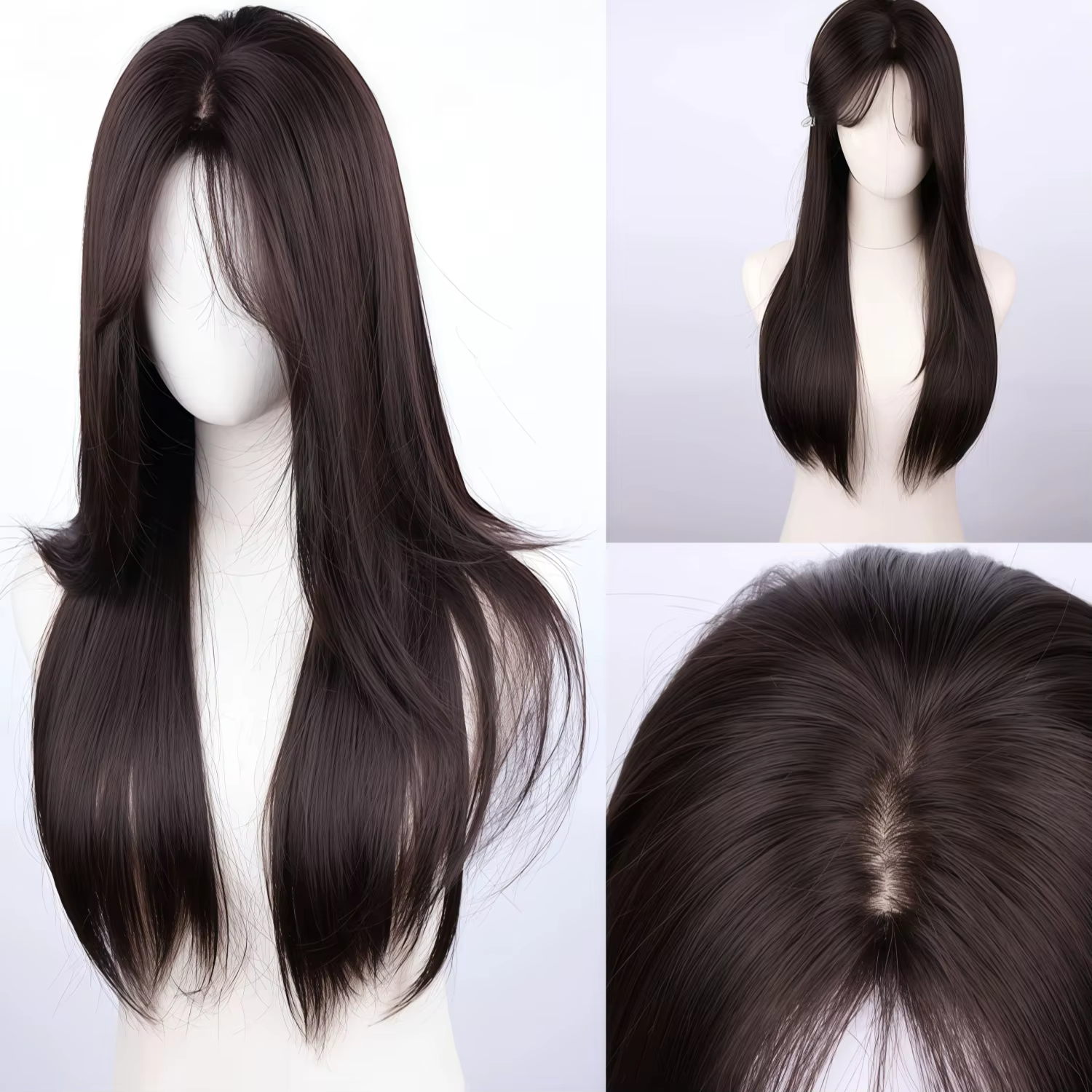 Perruque synthétique lisse noire naturelle de 28 pouces