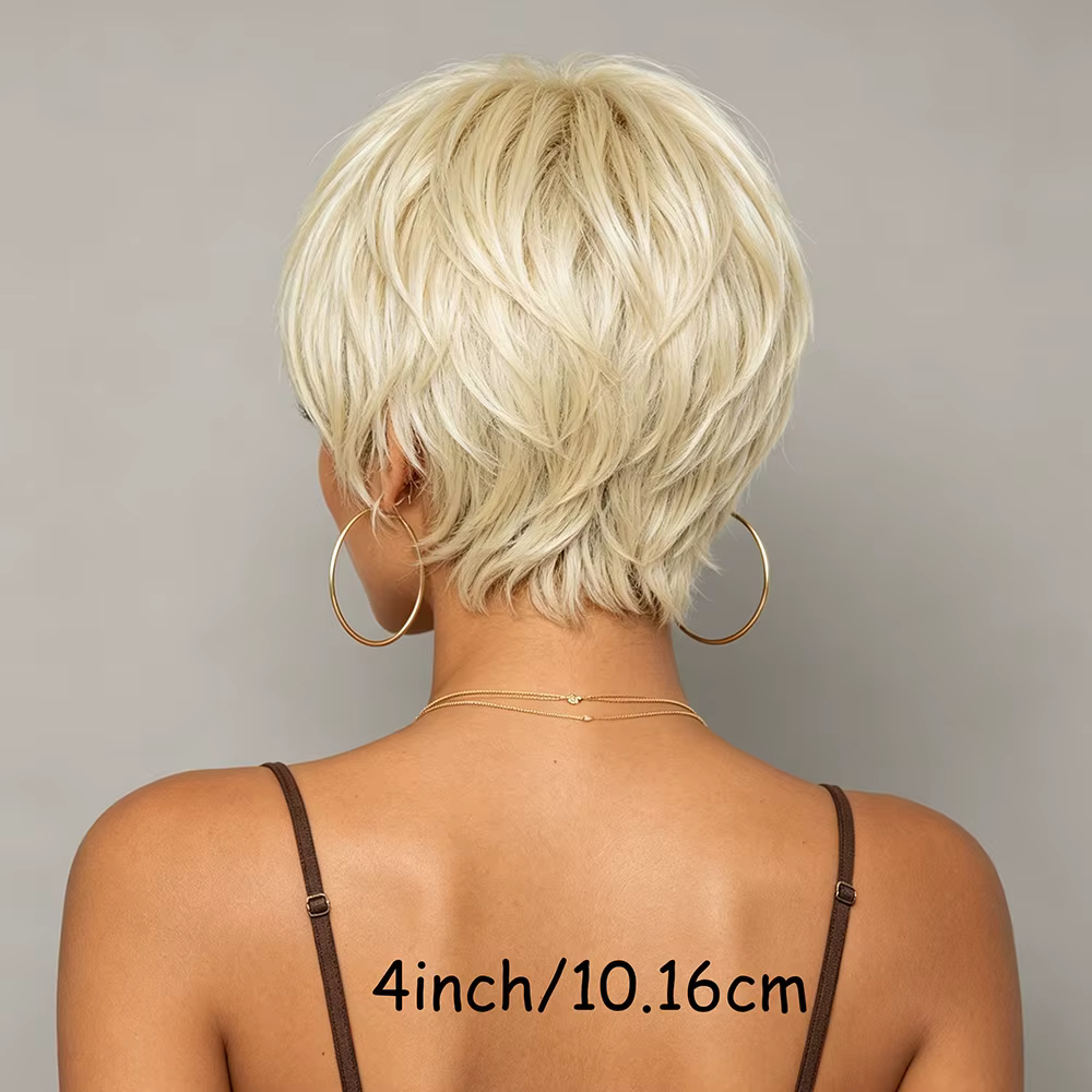 Perruques blondes en cheveux humains coupés style pixie pour femmes