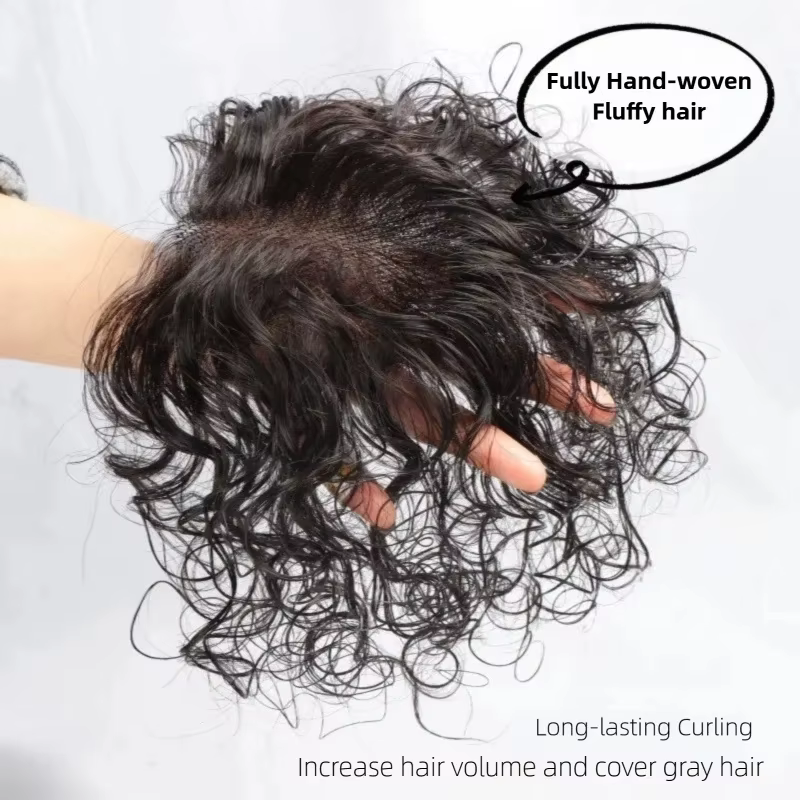 Topper de cheveux humains bouclés avec frange