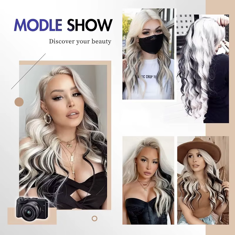 Extensions de cheveux synthétiques noires lisses de 24 pouces