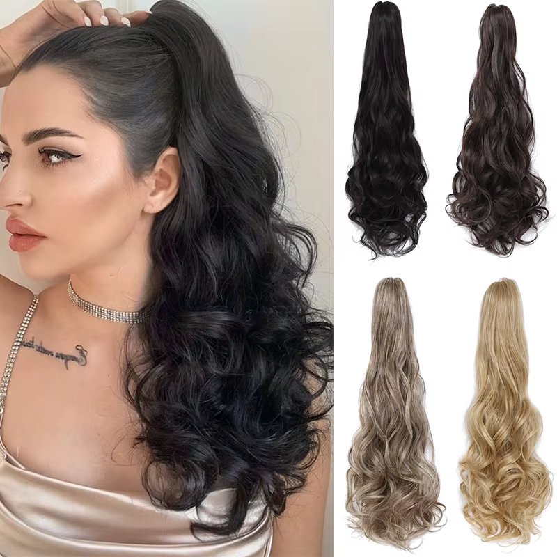 Extensions de queue de cheval longues et bouclées, pince à griffes ondulées, faux cheveux de queue de cheval pour femmes, faux queue de cheval synthétique naturelle