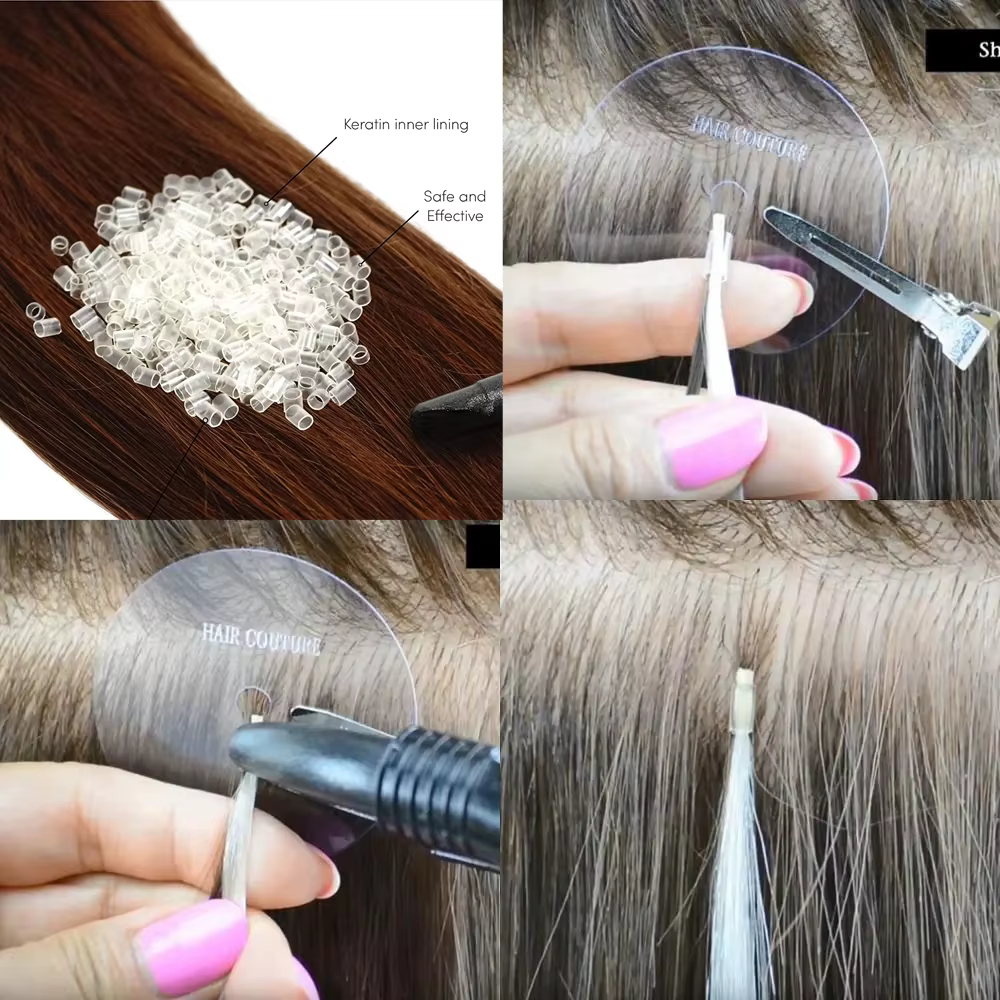 Tubes thermorétractables 500 pièces Extensions de cheveux Tubes thermorétractables avec adhésif couleur transparente 5535mm Fusion cheveux accessoires outils