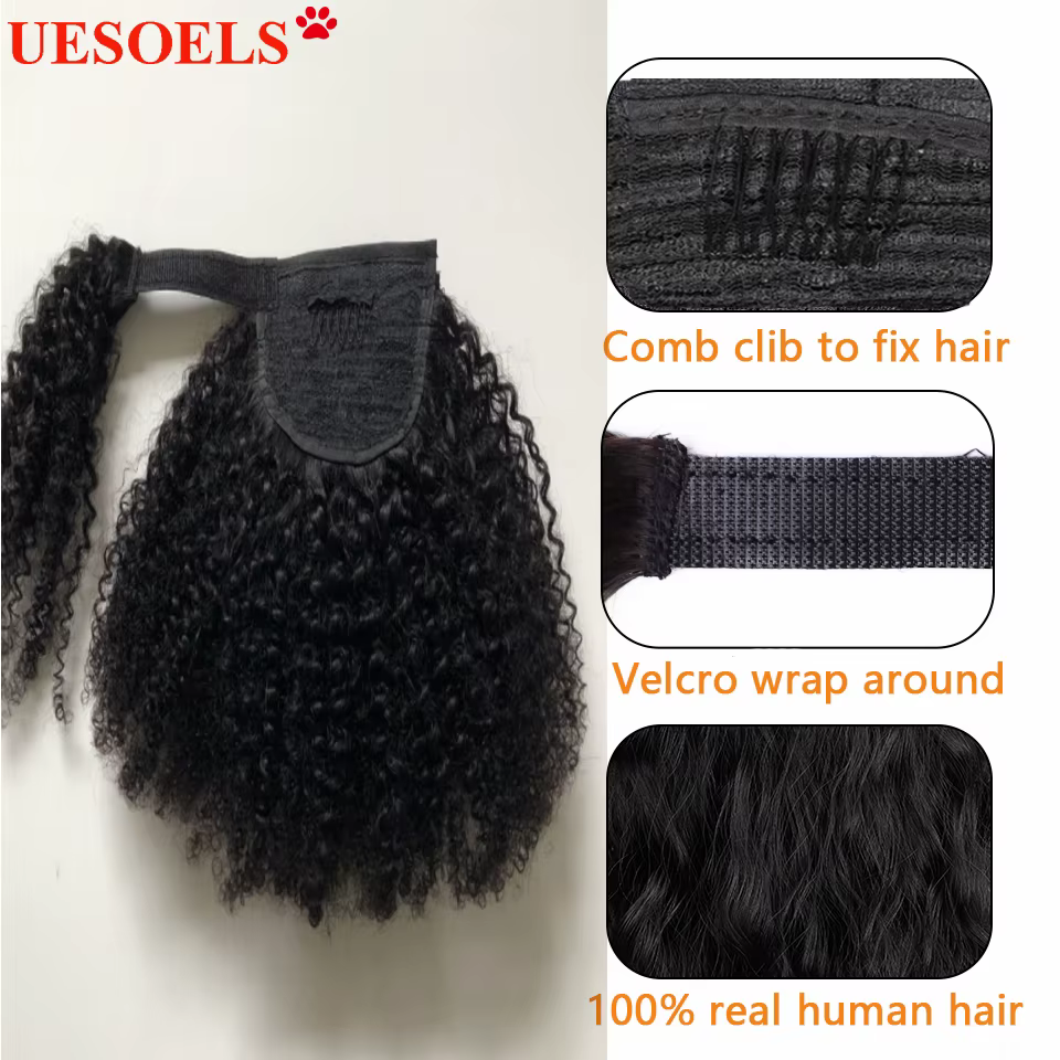 Extension de cheveux naturels brésiliens Remy à enrouler autour de la queue de cheval