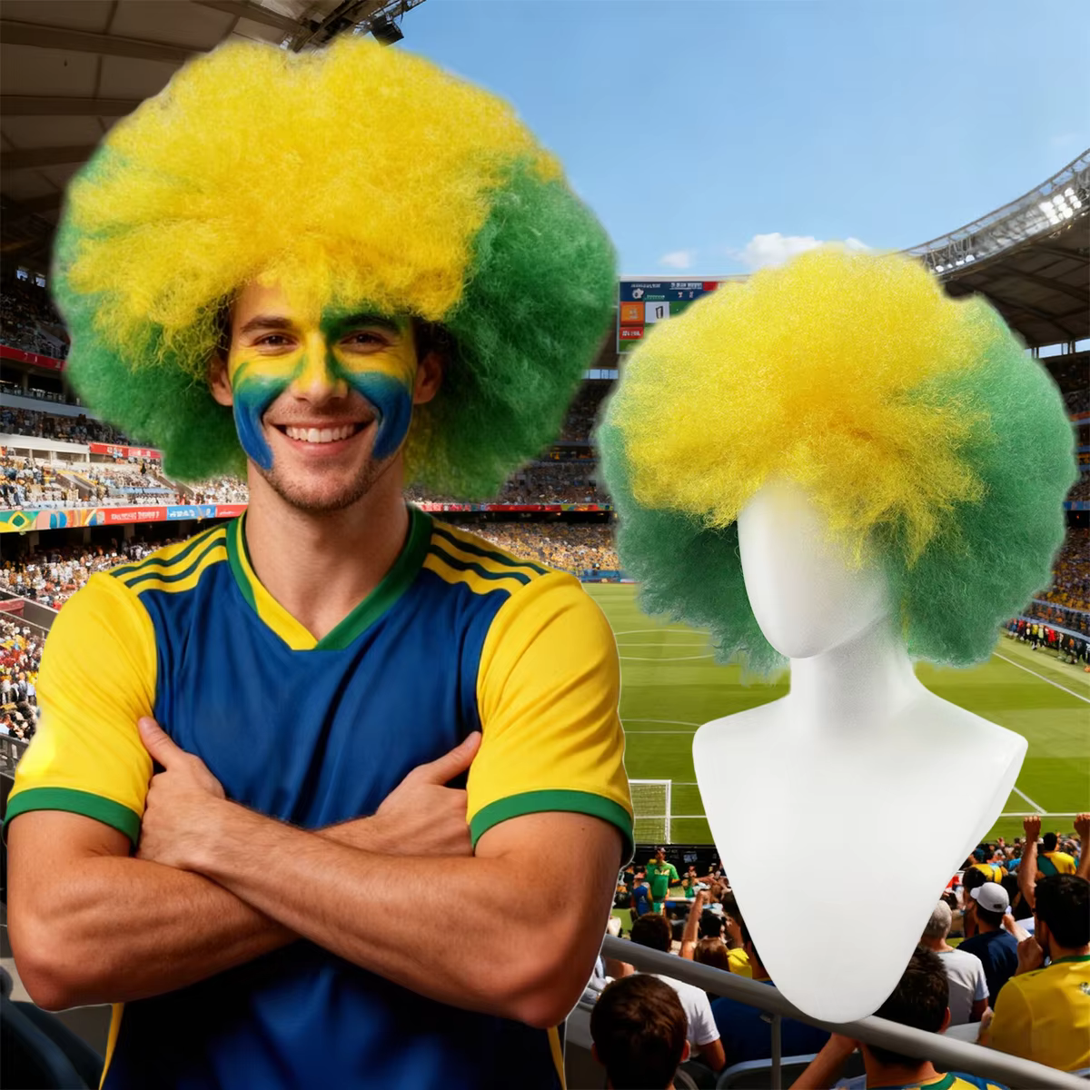 Perruque synthétique bouclée afro jaune-vert