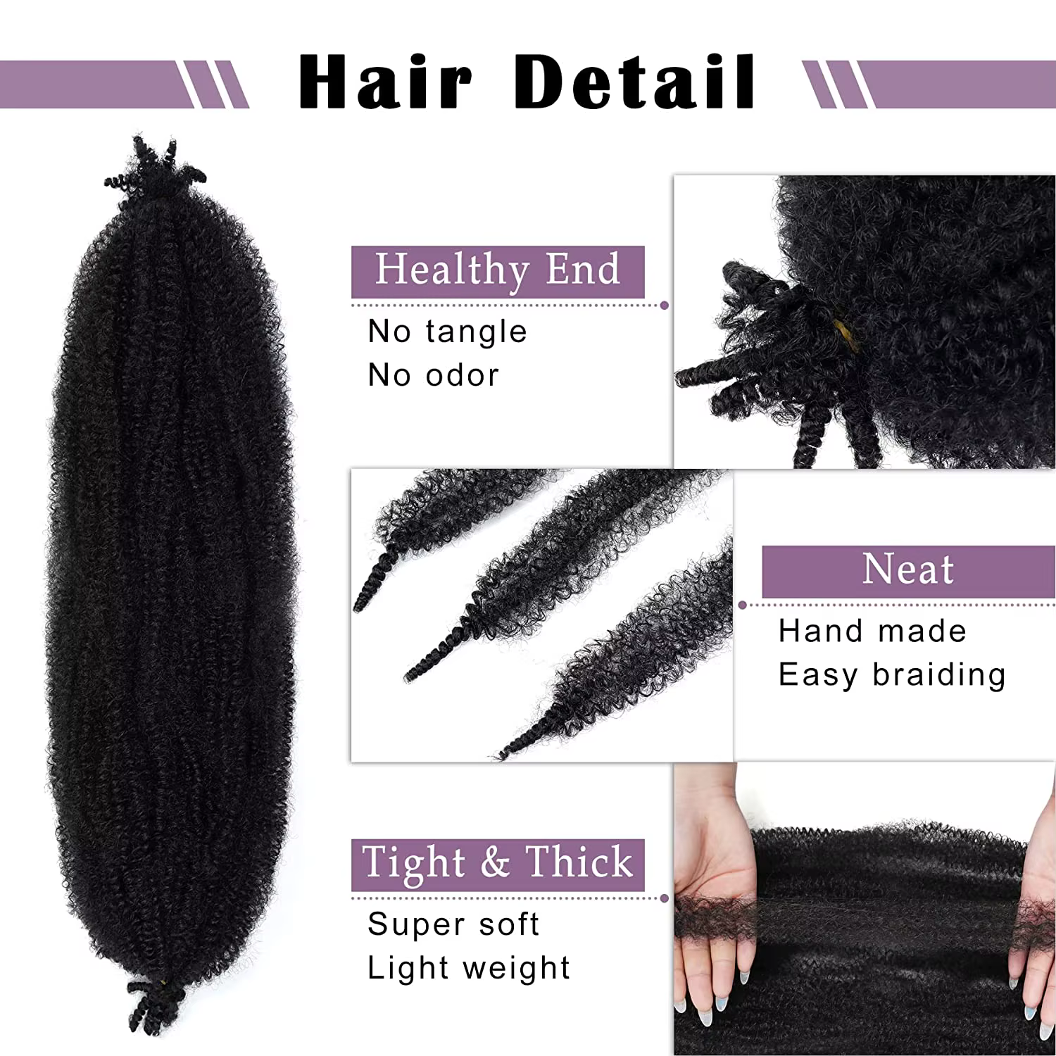 Afro crépus bouclés Marley tresse Crochet cheveux synthétique tressage Extension