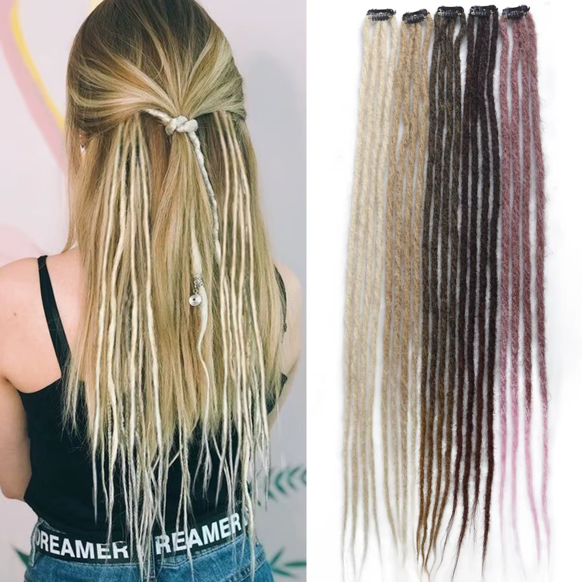 Extensions de cheveux synthétiques à clipser, 2 pièces, perruque synthétique, accessoires de cheveux bohème pour femmes, usage quotidien/soirée