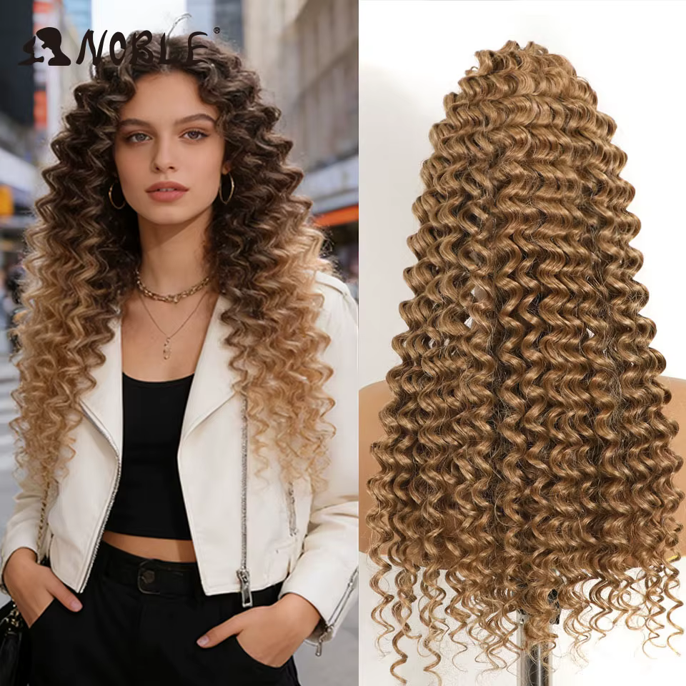 NOBLE Lot de mèches synthétiques ondulées brunes blondes de 24 pouces