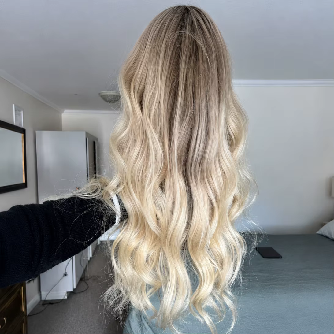 Perruque médicale blonde ombrée pour femmes avec cheveux européens vierges