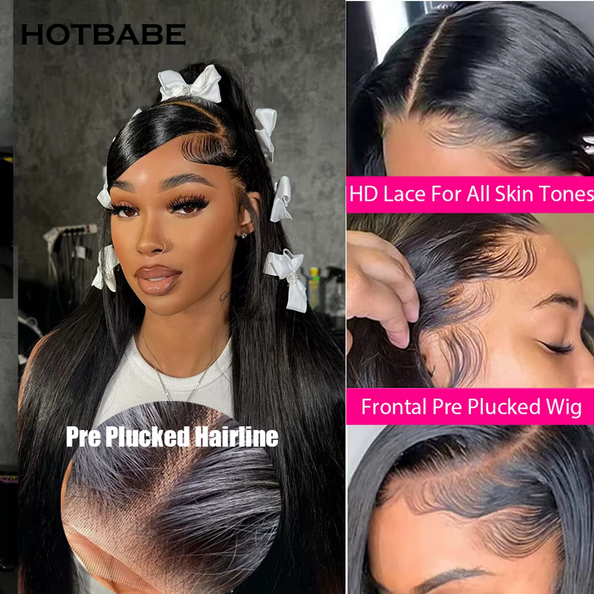 36 pouces perruques de cheveux humains droites soyeux droite 13 × 6 HD dentelle frontale perruque brésilienne