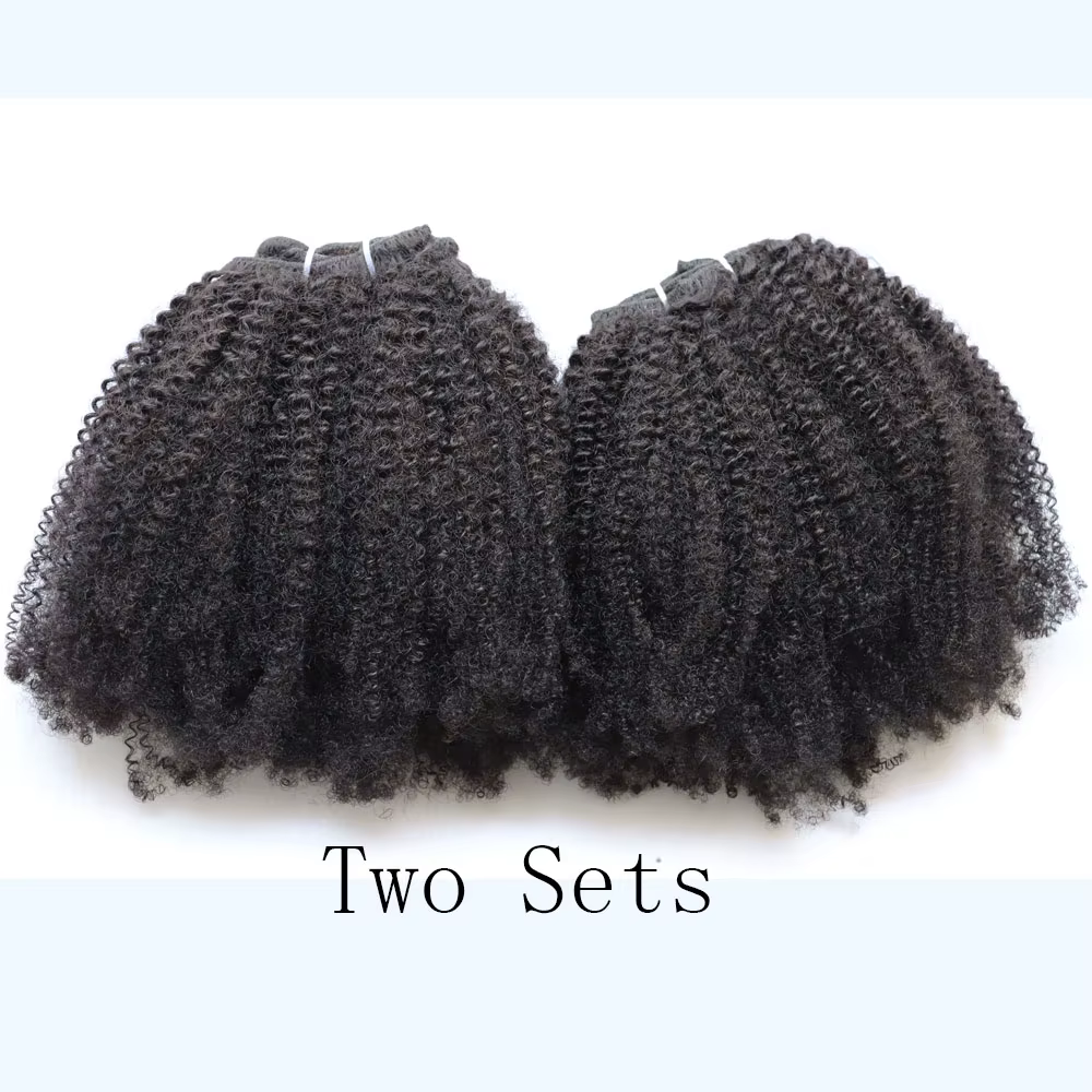 KPLYGDG réel 4C Afro crépus bouclés Extensions de cheveux humains Clips en naturel noir vierge Remy pince dans