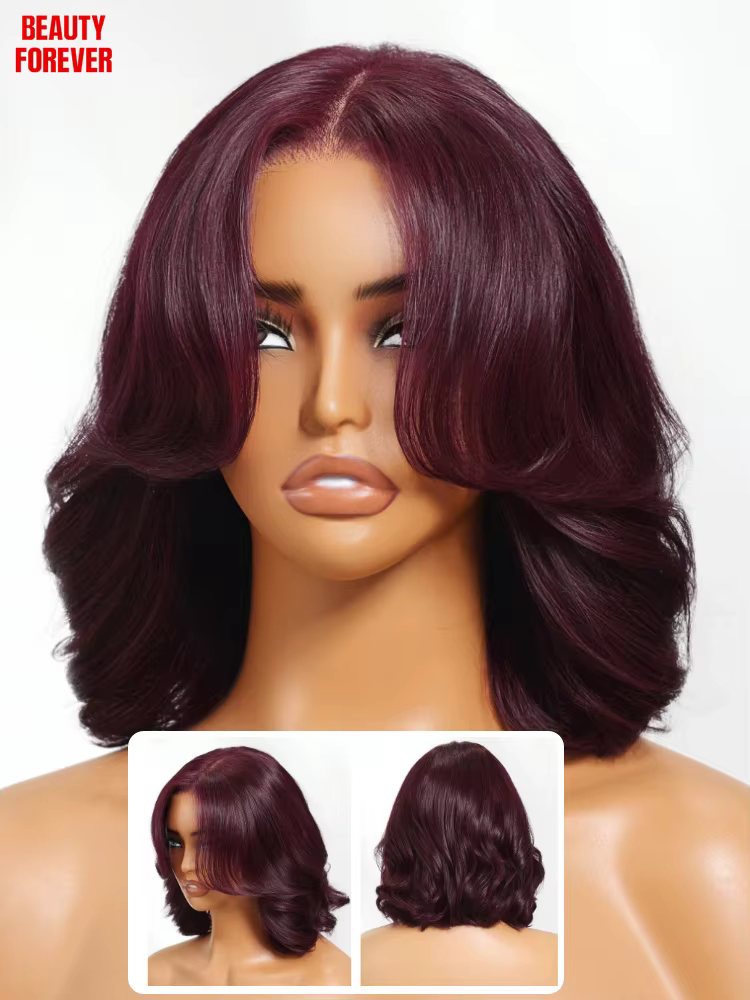 Beautyforever perruque Bob sans colle avec frange de rideau 7x5