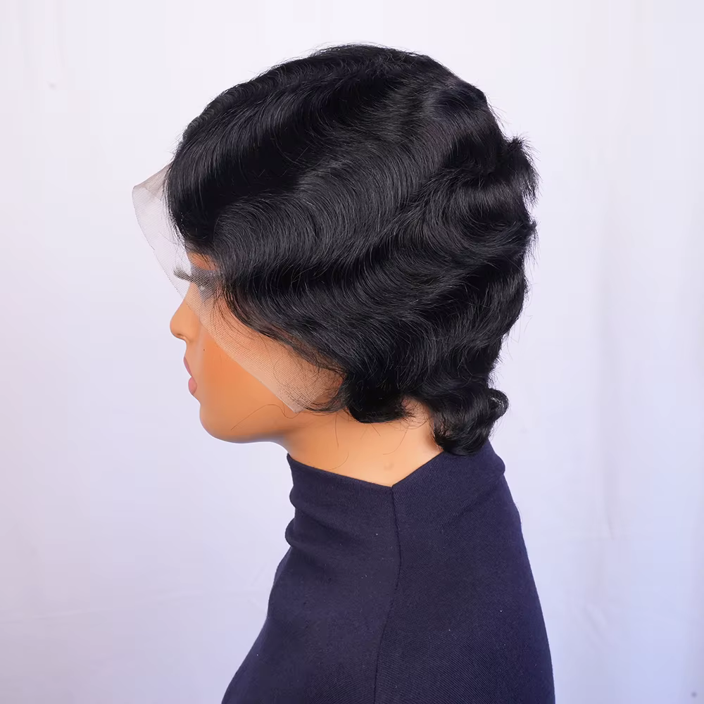 Perruque coupe lutin 13X4 perruques de cheveux humains courts sans colle prêt à sortir
