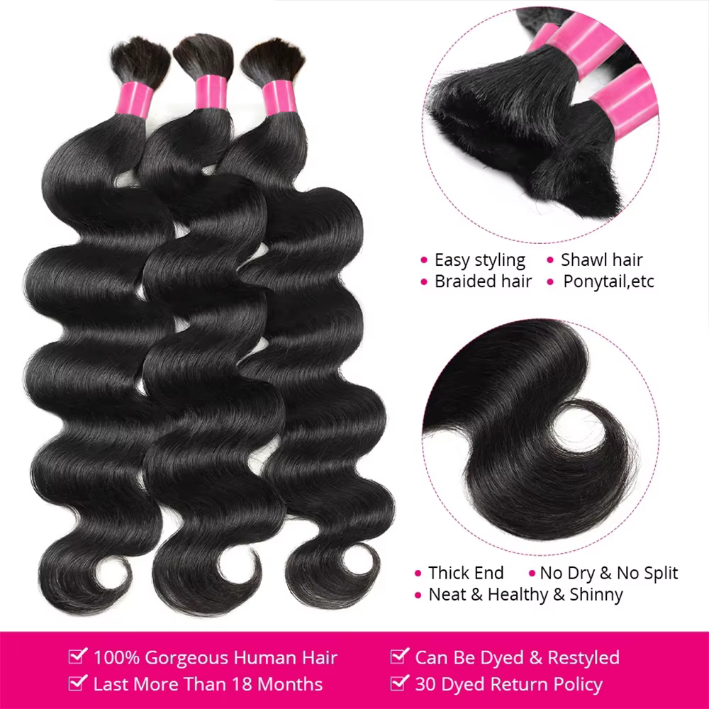 Extensions de cheveux humains Remy double drawn 100g, cheveux bruts en vrac pour tresses bohèmes et tresses ondulées