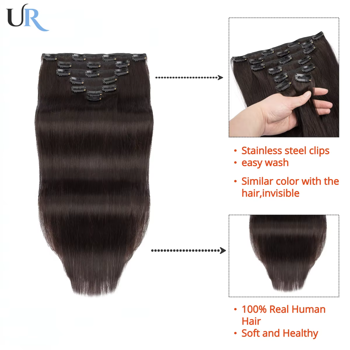 Extensions de cheveux humains à clips