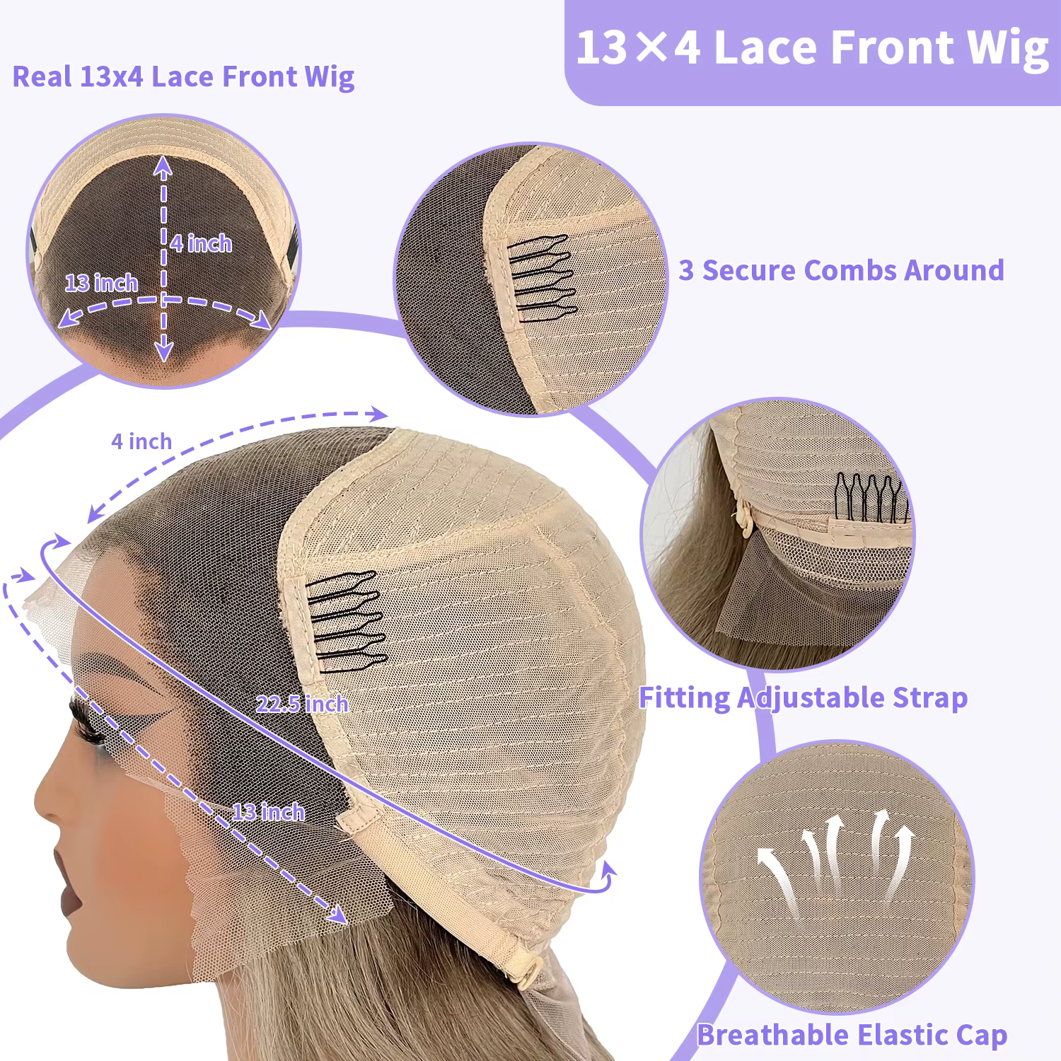LUX VOGUE crépuscule sable or Balayage couleur 100% perruque de cheveux humains couche 260% densité Salon qualité 13x6