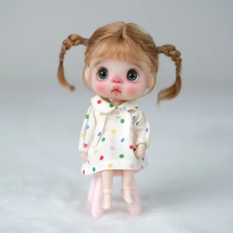 Queue de cheval cheveux étudiant chignon mignon tressé frange mohair mi-attaché doux perruque updo pour Ob11 1/8 1/12 BJD poupée accessoires 5-6 pouces