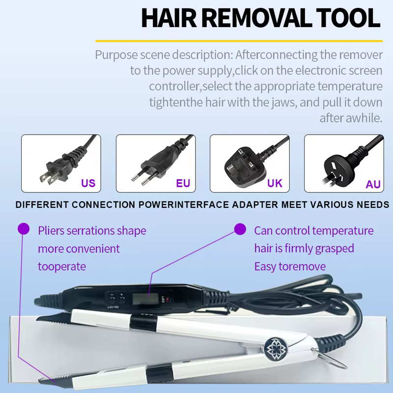 Kit professionnel d'extensions de cheveux à lumière UV avec outils de pose