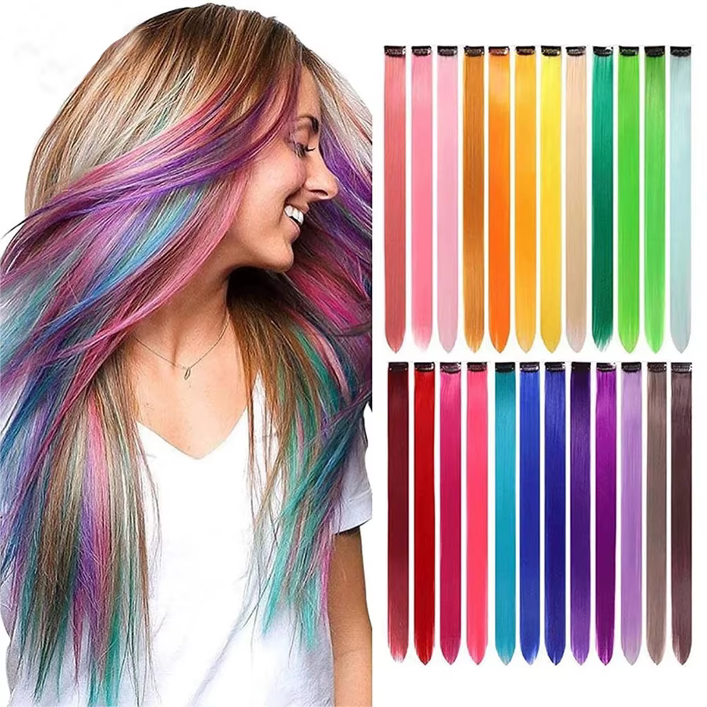 Extensions de cheveux colorées à clipser pour femme, pour usage quotidien
