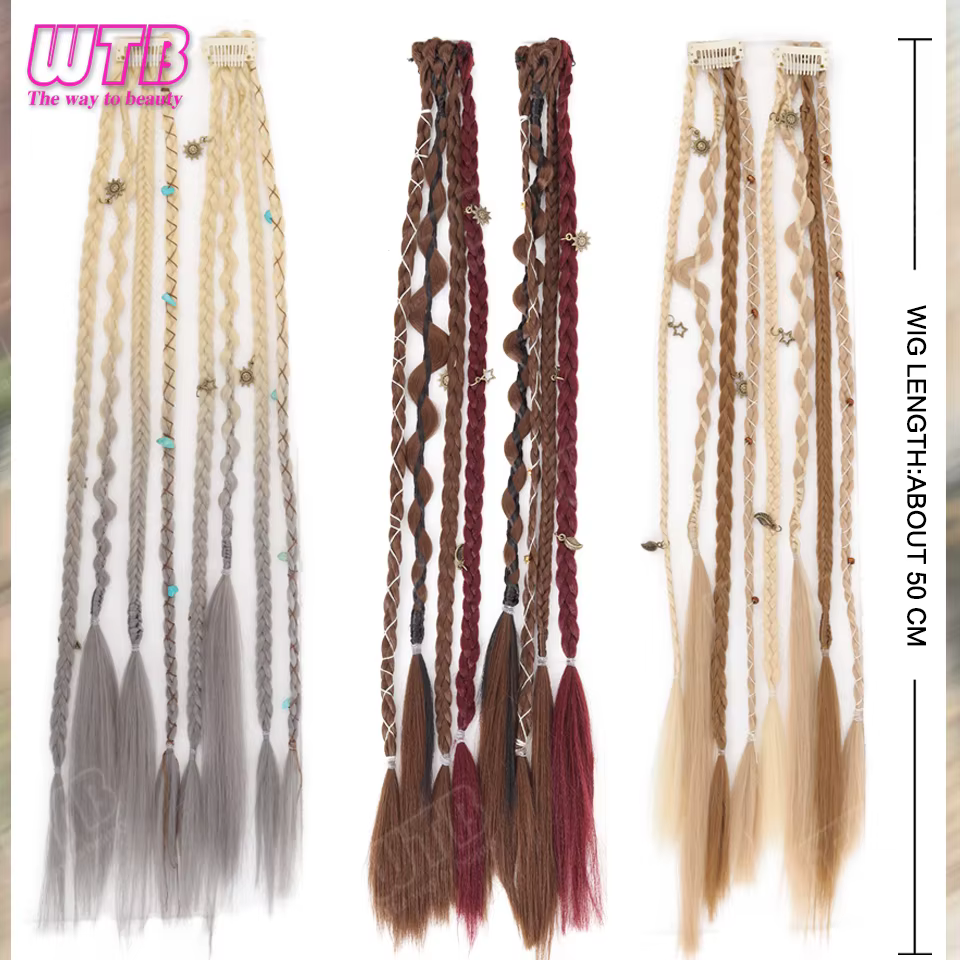 Lot de 2 Perruques Synthétiques Tressées Multicolores Style Clip BB