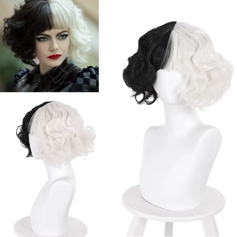 HAIRChain Y-Perruque Synthétique Courbure Noire et Blanche pour Femme