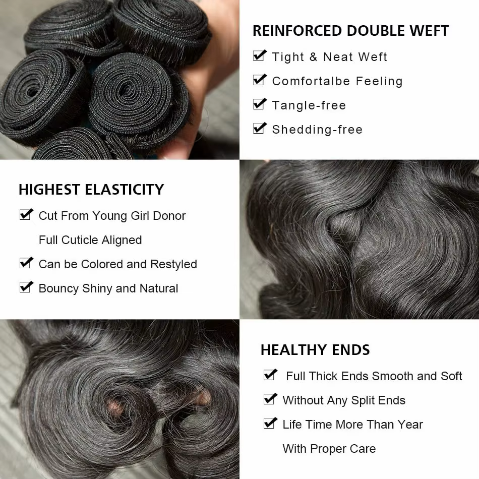 Extensions de cheveux humains brésiliens vierges non traités